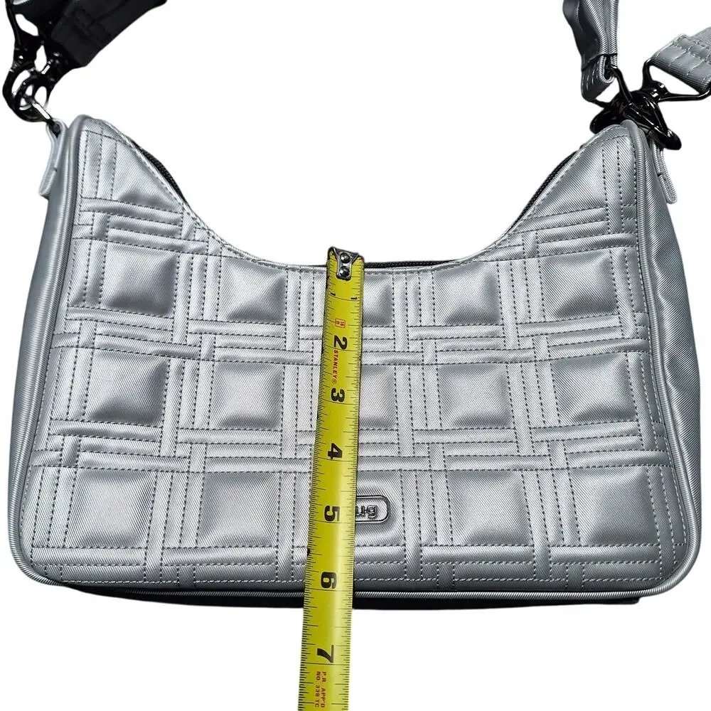 Lug Groove Silver Lux shine metallic crossbody bag vegan leather quilted puffy